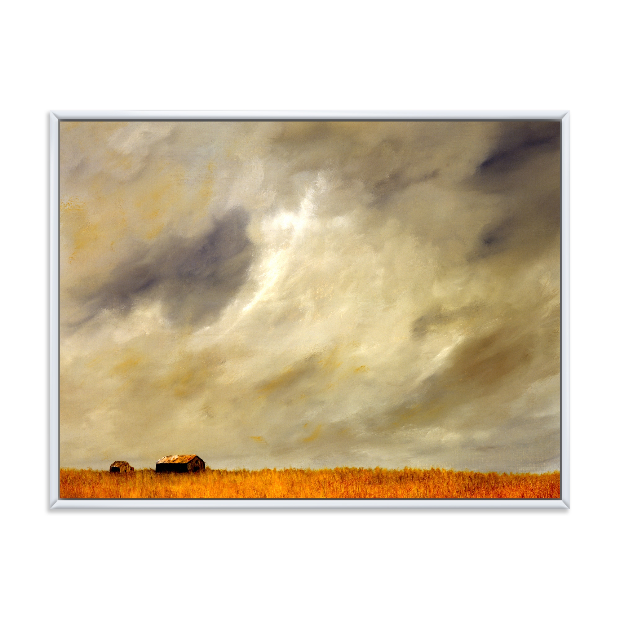 Designart 'Desert Farmhouse Under Cloudy Sky I' Farmhouse Framed Canvas Wall Art Print