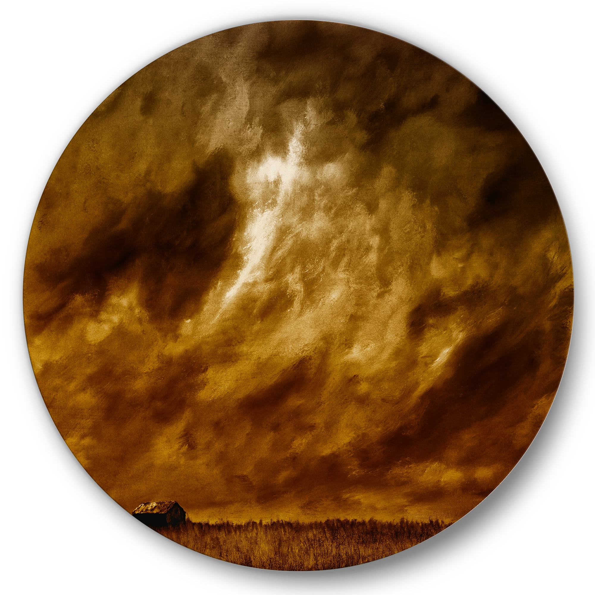 Designart 'Desert Farmhouse Under Cloudy Sky II' Farmhouse Circle Metal Wall Art 11x11 - Disc of 11