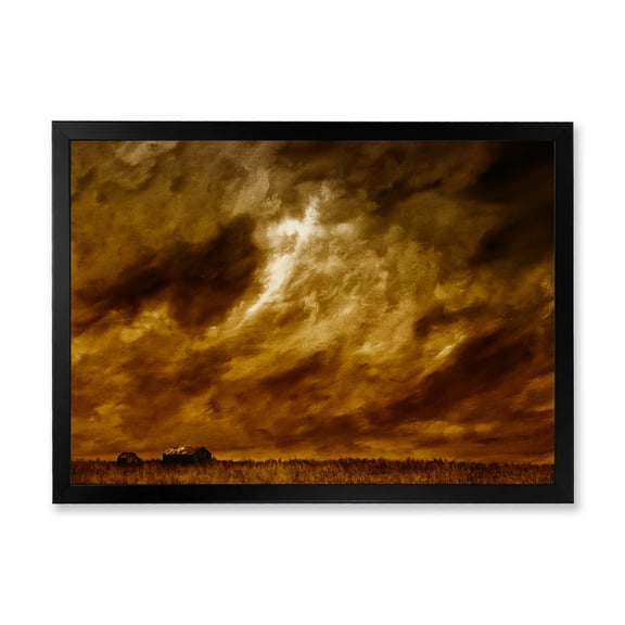 Designart 'Desert Farmhouse Under Cloudy Sky II' Farmhouse Framed Art Print