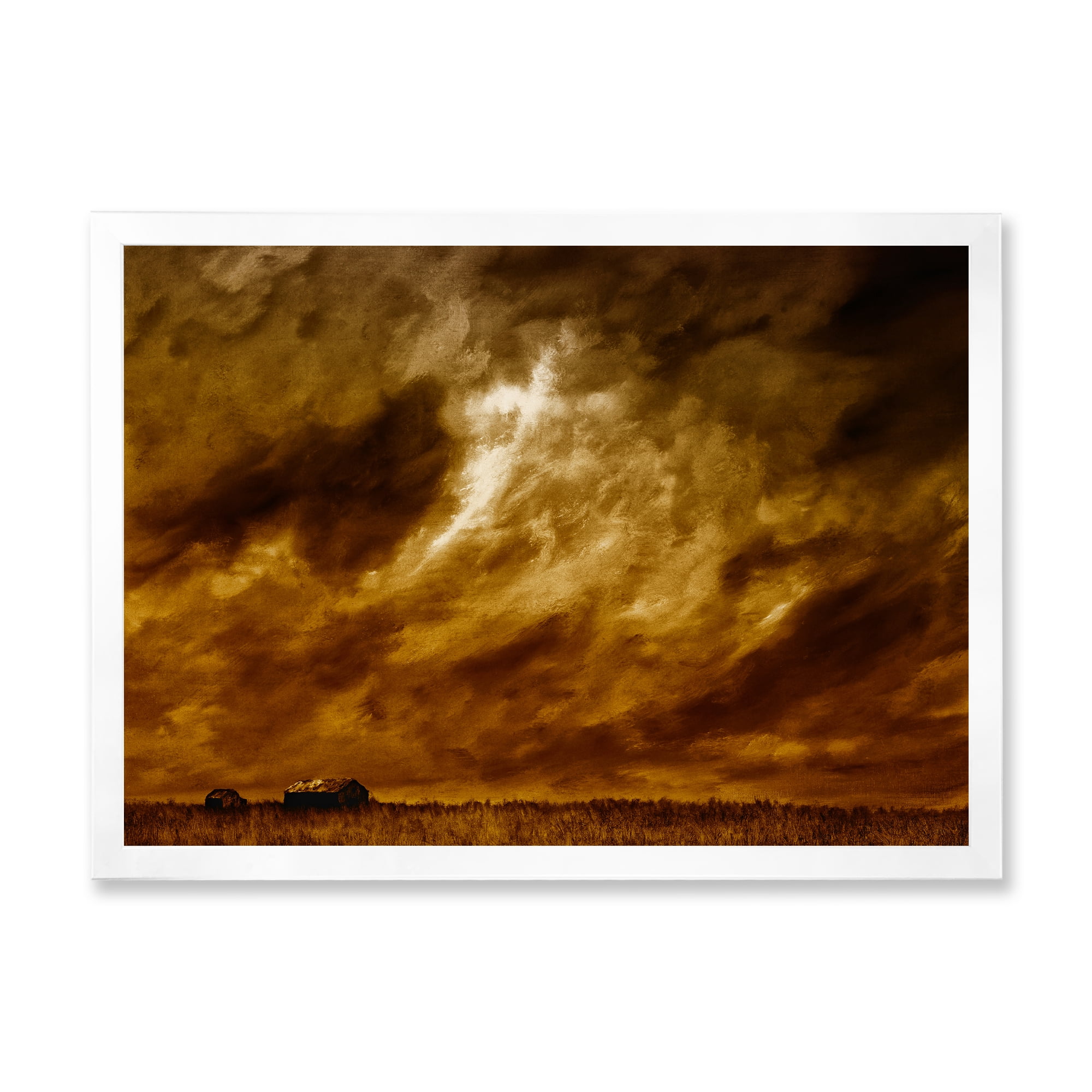 Designart 'Desert Farmhouse Under Cloudy Sky II' Farmhouse Framed Art Print