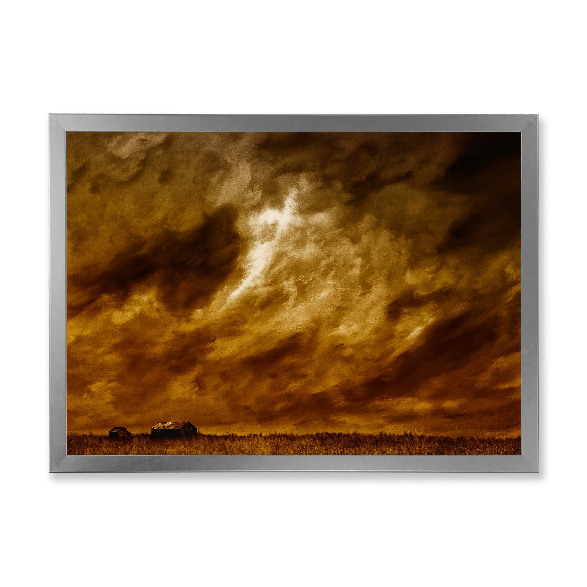 Designart 'Desert Farmhouse Under Cloudy Sky II' Farmhouse Framed Art Print