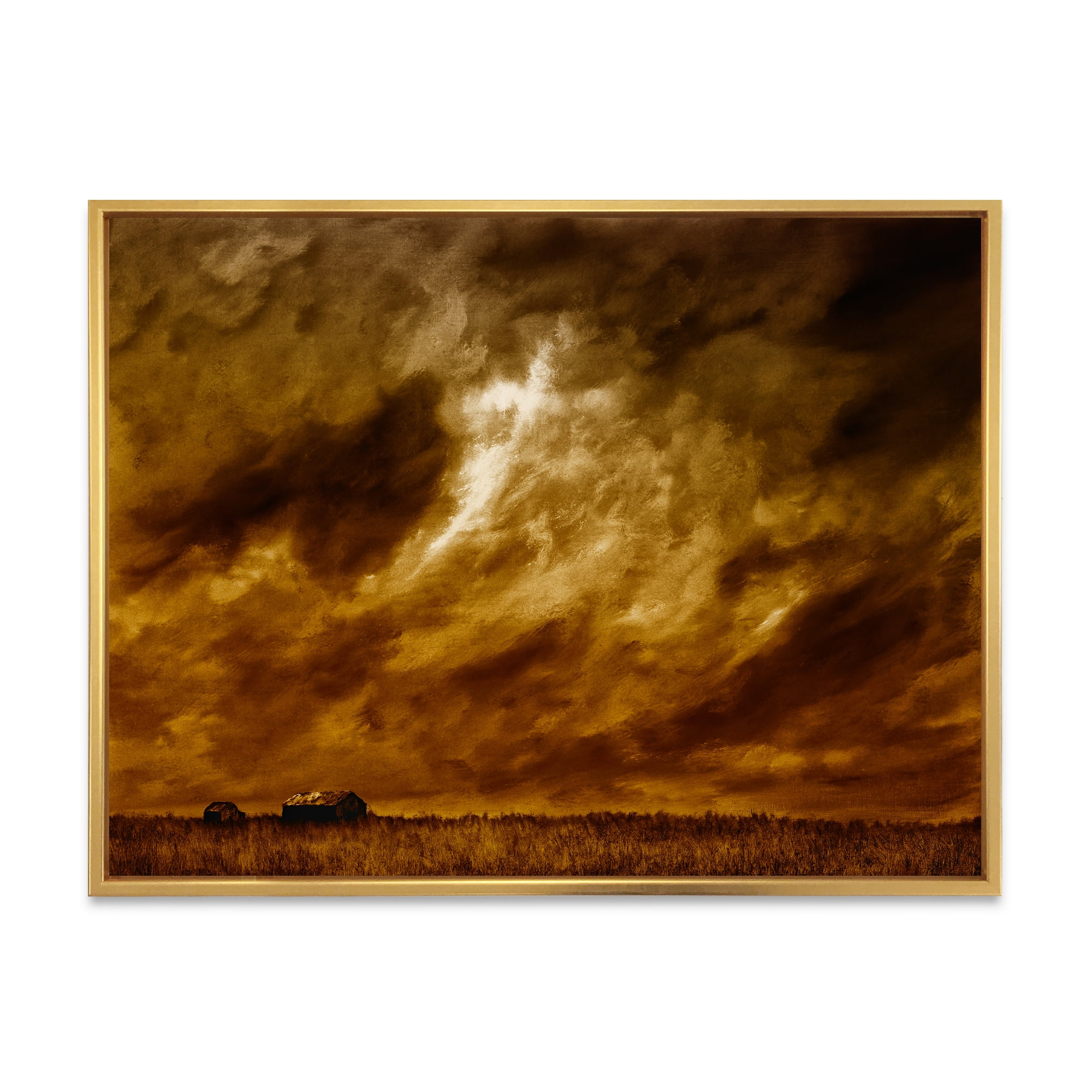 Designart 'Desert Farmhouse Under Cloudy Sky II' Farmhouse Framed Canvas Wall Art Print