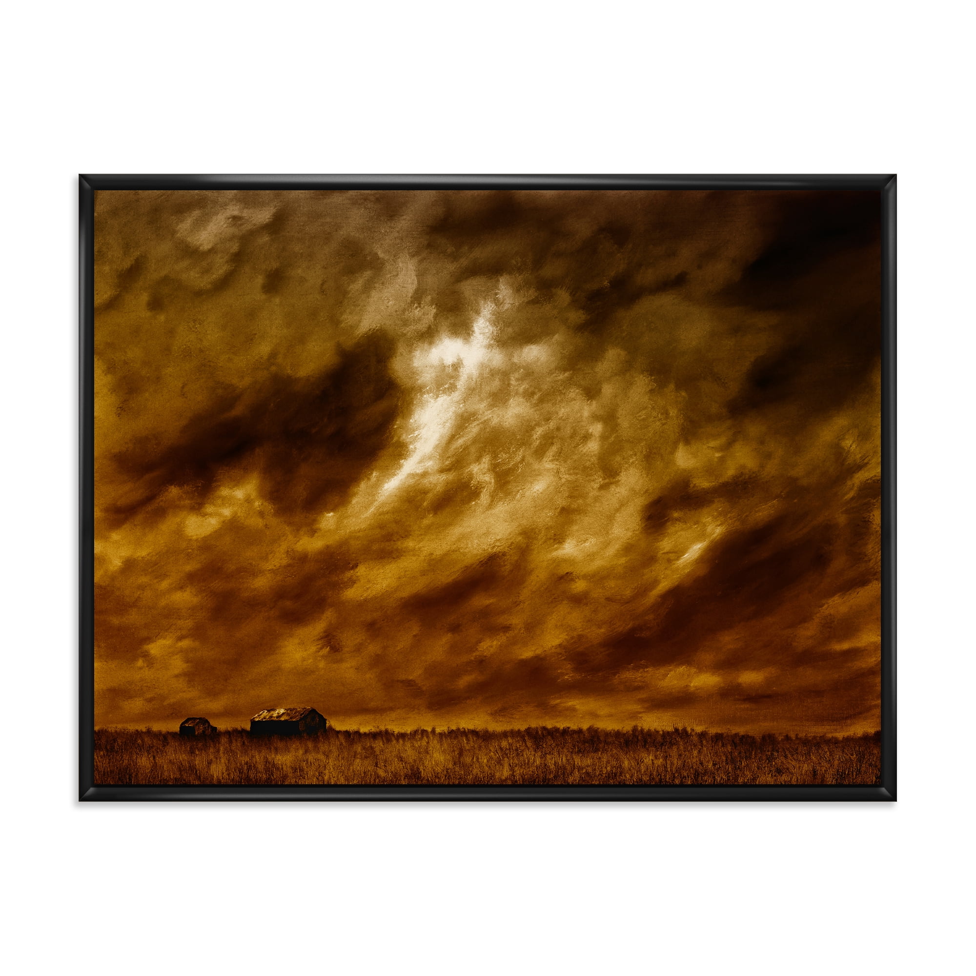 Designart 'Desert Farmhouse Under Cloudy Sky II' Farmhouse Framed Canvas Wall Art Print