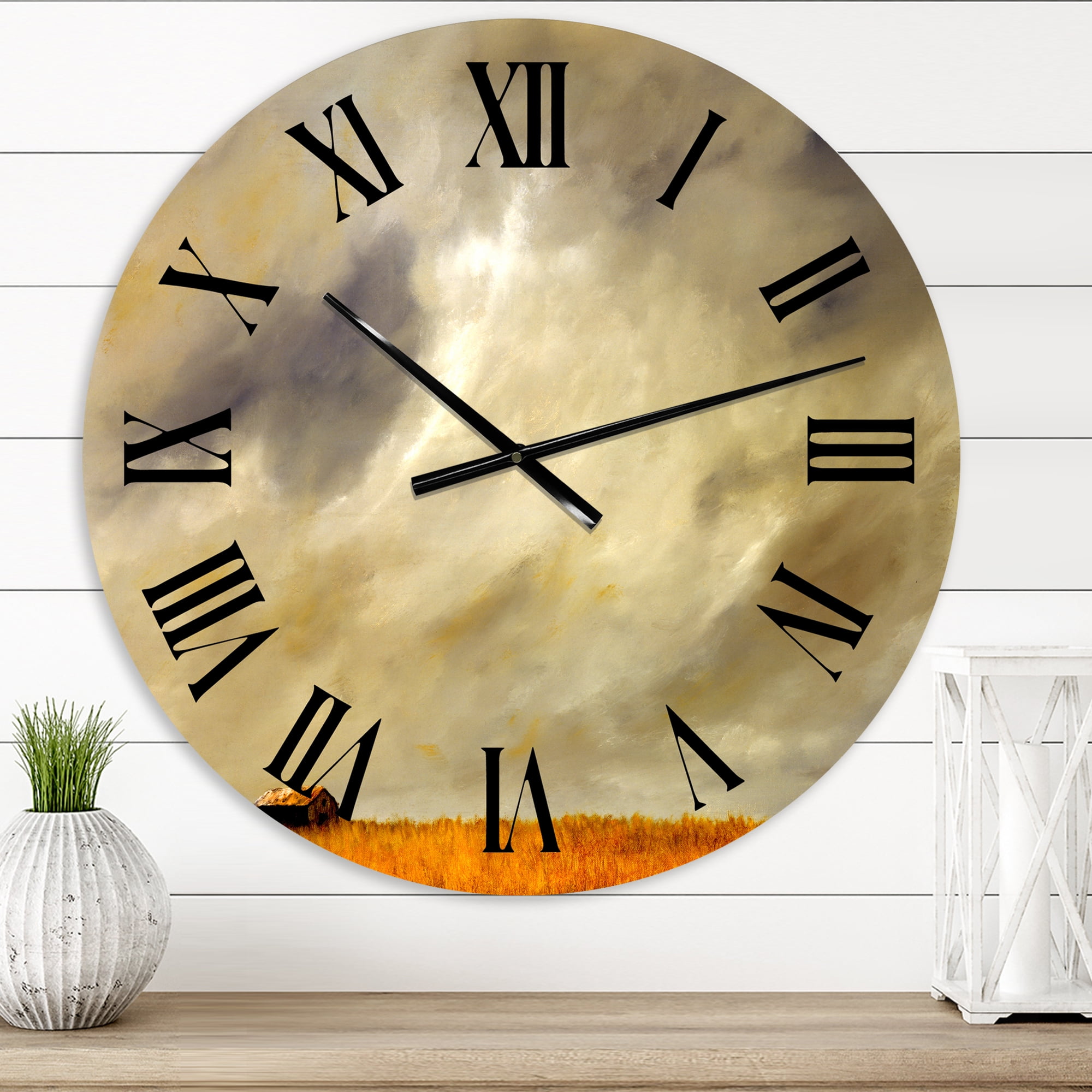 Designart 'Desert Farmhouse Under Cloudy Sky In Washington I' Farmhouse Wall Clock