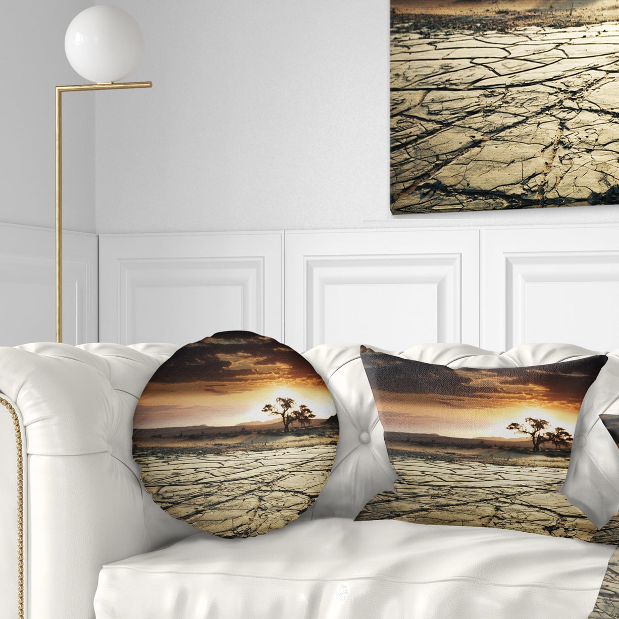 Designart Desert Gopi Cracked Drought Land - African Landscape Printed Throw Pillow - 12x20