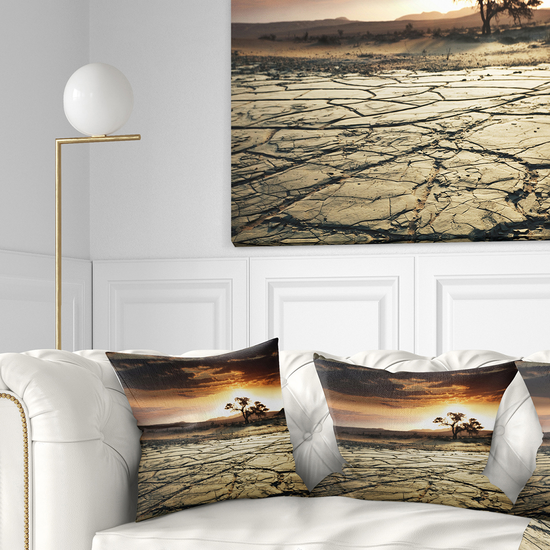 Designart Desert Gopi Cracked Drought Land - African Landscape Printed Throw Pillow - 16x16