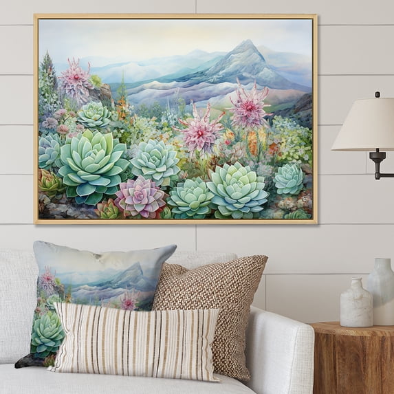 Designart "Desert Green Succulent Serenity" Succulent Floater Framed Canvas Prints