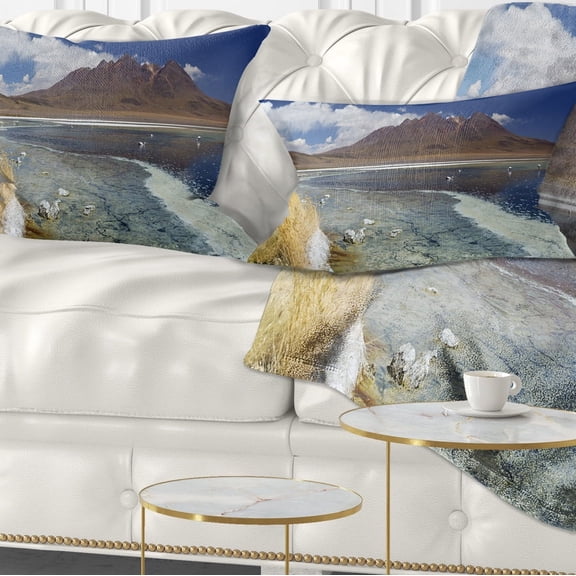 Designart Desert Lake Laguna Canapa on Sunny Day - Modern Seashore Throw Pillow - 12x20