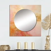 Designart "Desert Mirage Spiral in Gold and Pink III" abstract spirals Square Mirror For Wall Decor - Large Gold Square Mirror Printed Wall Decor - Modern Square Living Room Mirror