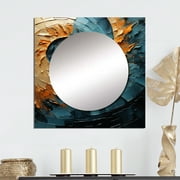 Designart "Desert Mirage Spiral in Gold and Turquoise IV" abstract spirals Square Mirror For Wall Decor - Large Gold Square Printed Wall Mirror Art - Square Modern Mirror - Wall Mounted Mirror