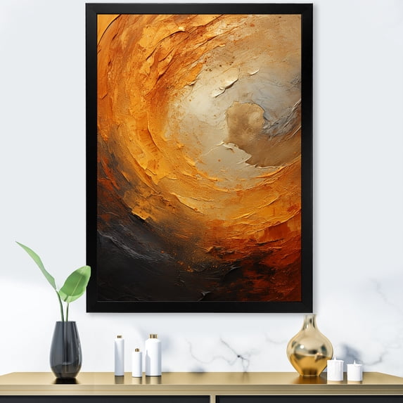 Designart "Desert Mirage Spiral In Gold And Orange I" Abstract Spirals Picture Framed Wall Art Living Room