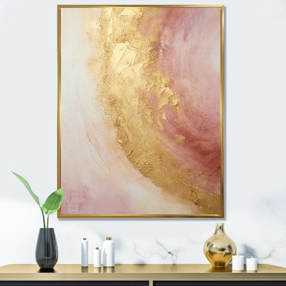 Designart "Desert Mirage Spiral In Gold And Pink I" Abstract Spirals Floater Framed Wall Art Living Room