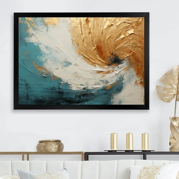 Designart "Desert Mirage Spiral In Gold And Turquoise" Abstract Spirals Picture Framed Canvas Prints