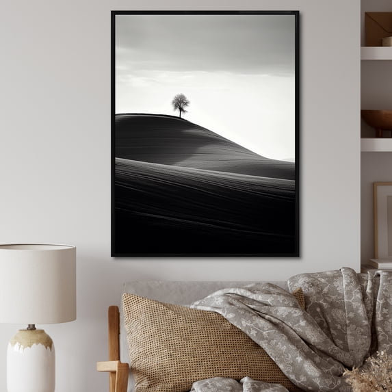 Designart "Desert Scenery In Black And White I" Meadow Floater Framed Wall Decor