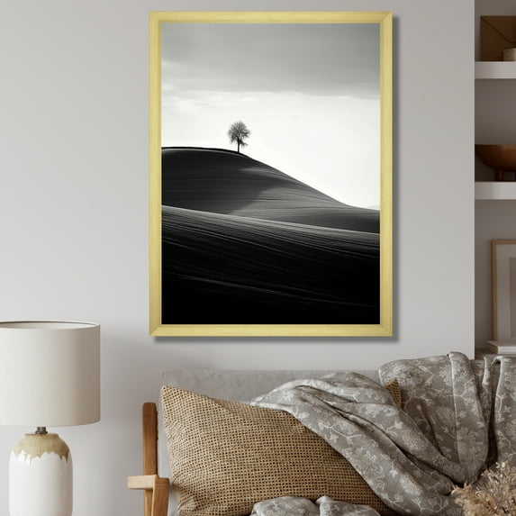 Designart "Desert Scenery In Black And White I" Meadow Picture Framed Wall Decor
