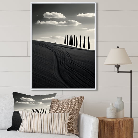 Designart "Desert Scenery In Black And White II" Meadow Floater Framed Canvas Art Print
