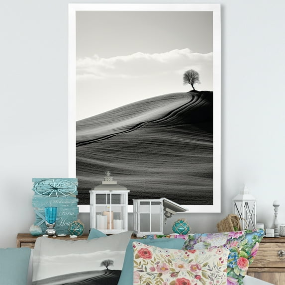Designart "Desert Scenery In Black And White" Meadow Picture Framed Canvas Prints