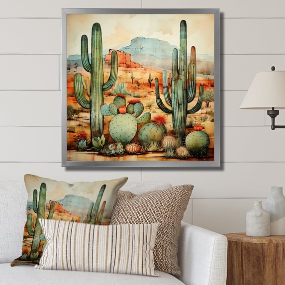 Designart "Desert Serenity Tranquility in Mexican Landscapes II" People Framed Wall Art Decor - Global Green Mexican Art Bedroom Framed Canvas Wall Art