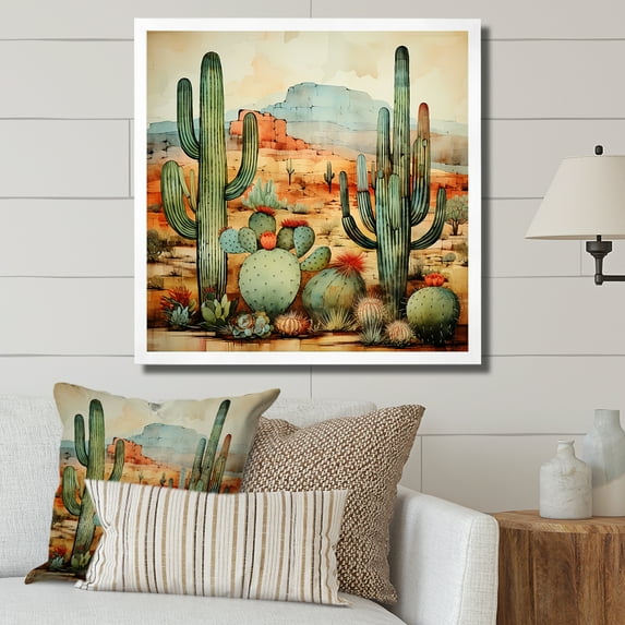 Designart "Desert Serenity Tranquility in Mexican Landscapes II" People Framed Wall Art Decor - Global Green Mexican Art Bedroom Framed Canvas Wall Art