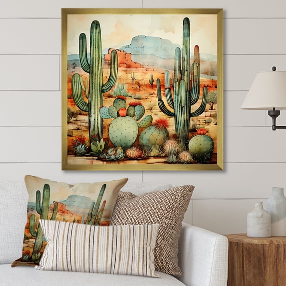 Designart "Desert Serenity Tranquility in Mexican Landscapes II" People Framed Wall Art Decor - Global Green Mexican Art Bedroom Framed Canvas Wall Art