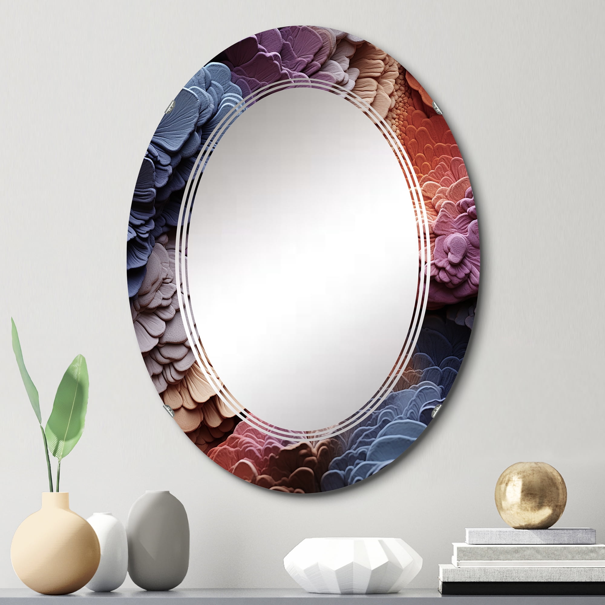 Designart Desert Tapestry composition I Abstract Round Wall Mirror Landscapes Oval Printed Decorative Oversized Mirror Multiple Color Options Walmart