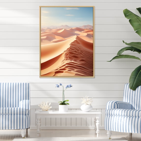 Designart "Desert White Dunes VI" Landscape & Nature Floater Framed Canvas Art Print