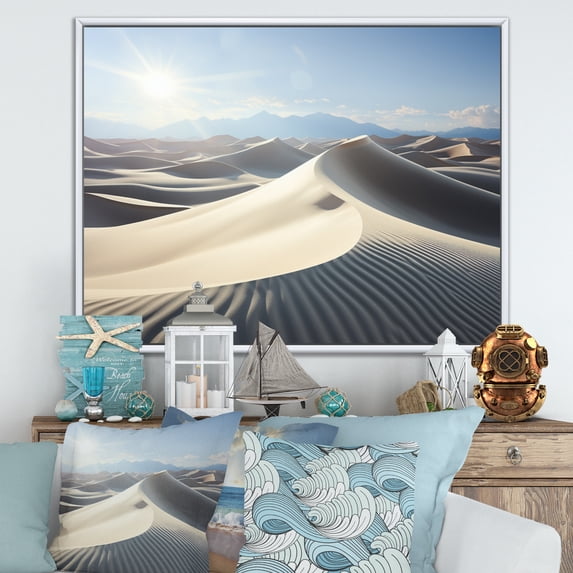 Designart "Desert White Dunes VIII" Landscapes Floater Framed Wall Art Print