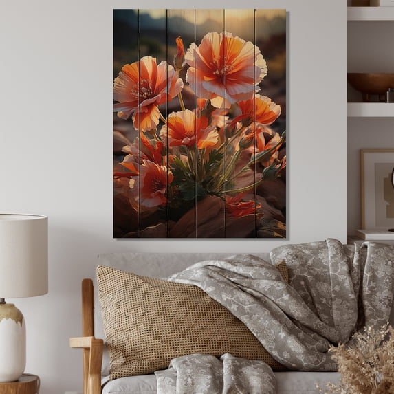 Designart "Desert happiness Cactus I" Floral & Botanical Print on Natural Pine Wood