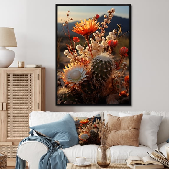 Designart "Desert happiness Cactus II" Floral & Botanical Floater Framed Canvas Print