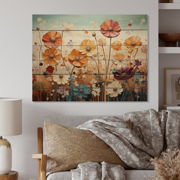 Designart "Desert happiness Pointillism" Modern Print on Natural Pine Wood