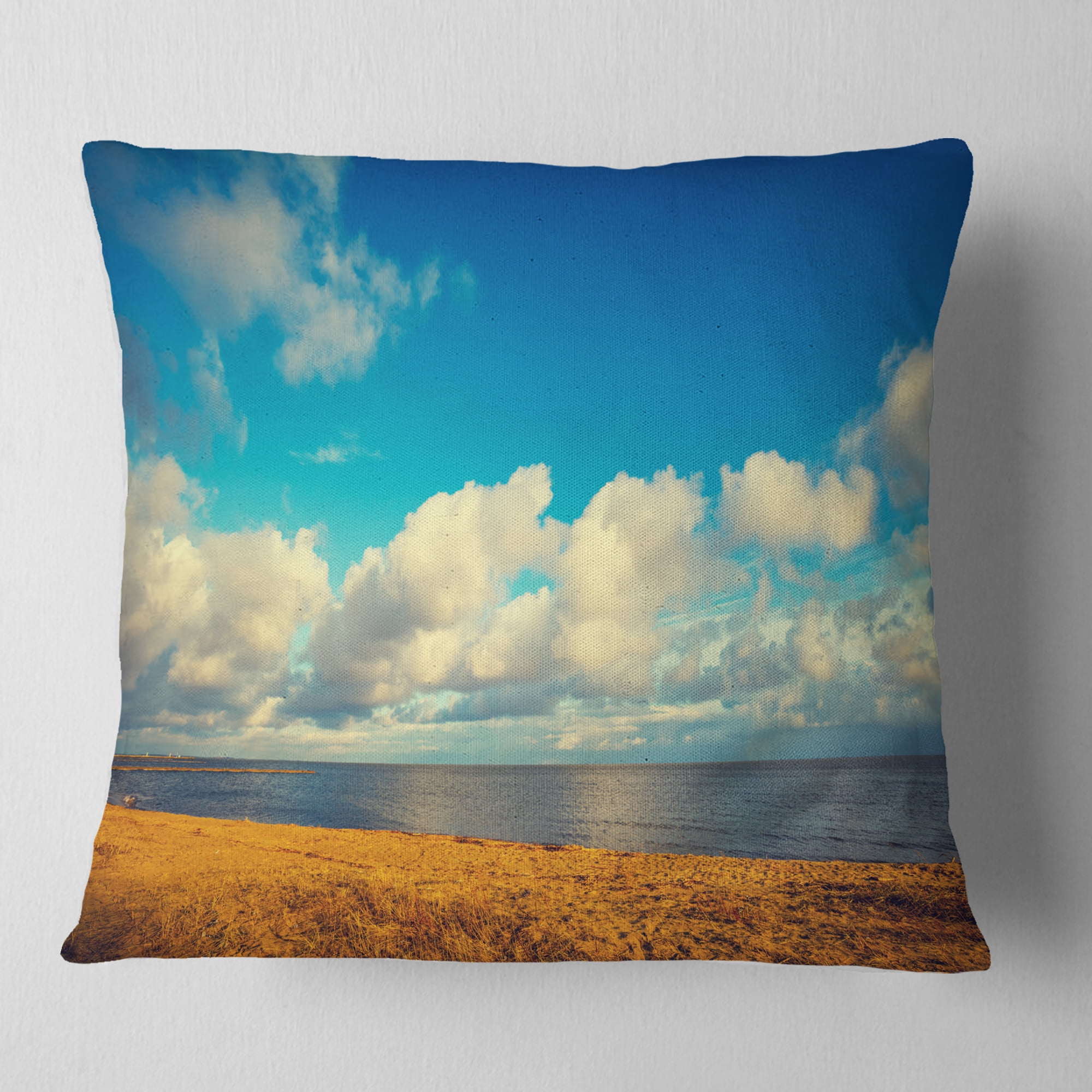 Designart Deserted Brown Sea Coastline - Landscape Printed Throw Pillow - 18x18