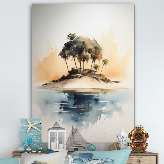 Designart "Deserted Tropical Island IV" Modern Landscape Beach Wall Art Print