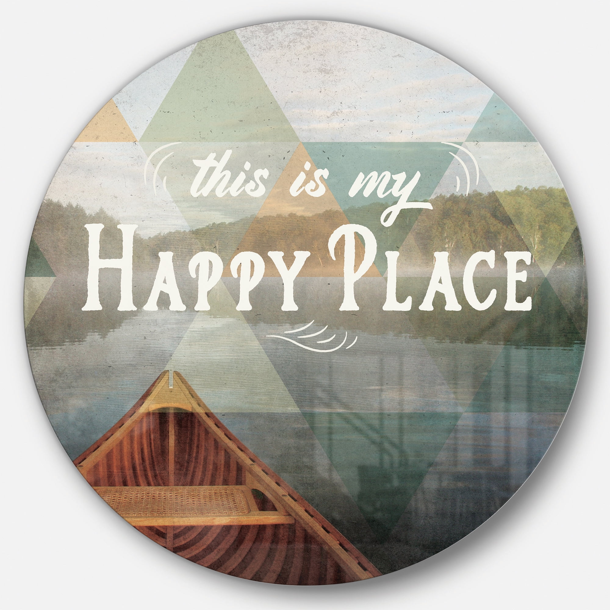 Designart 'Designart 'Lake House Happy Quote' Farmhouse Metal Circle Wall Art