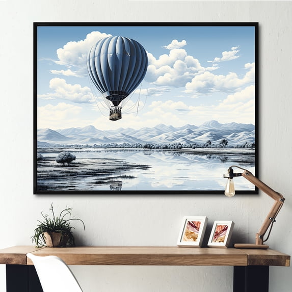 Designart "Dessert Adventure In A Hot Air Balloon I" Hot Air Balloon Floater Framed Wall Art Prints
