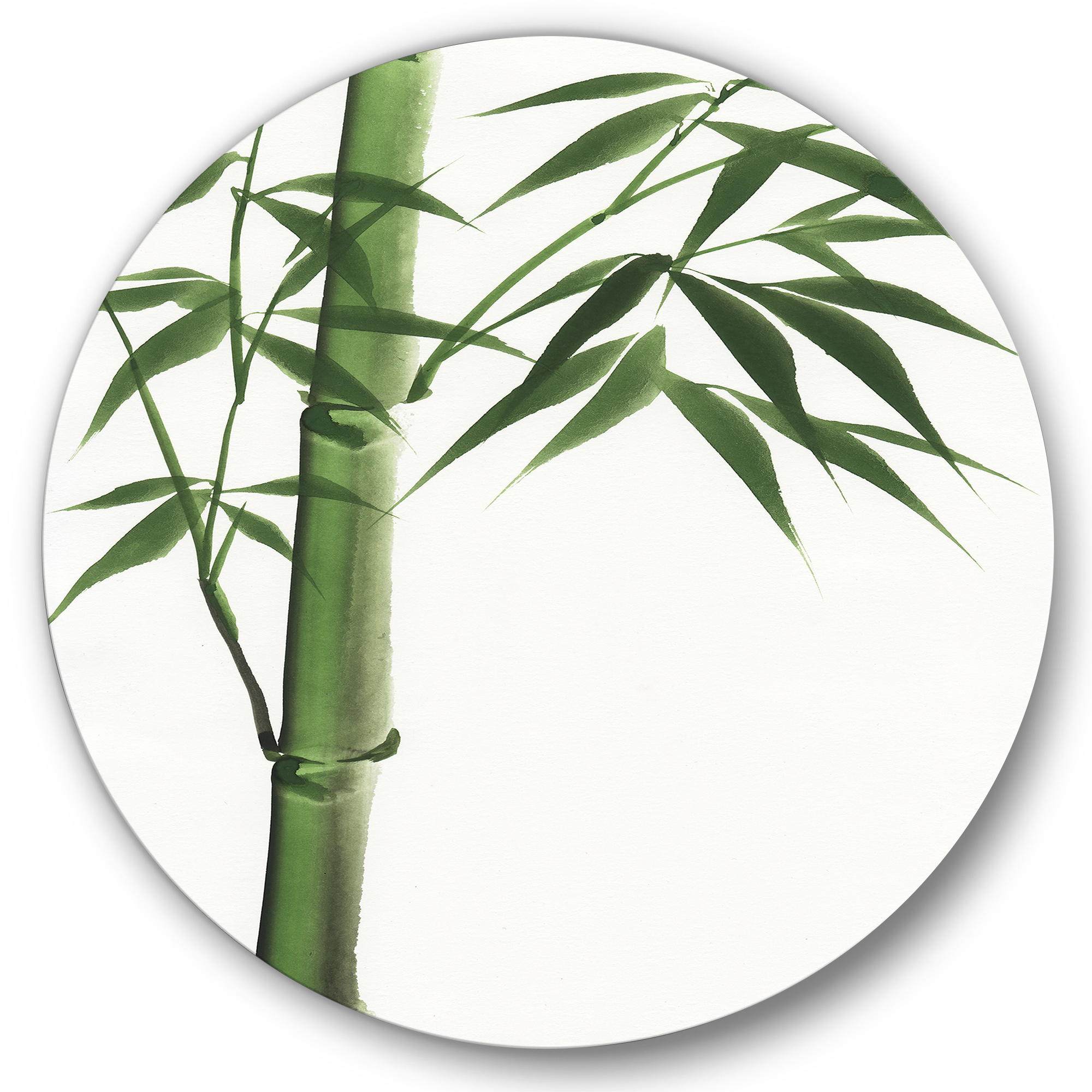 Designart 'Detail Of Dark Green Bamboo On White III' Traditional Circle Metal Wall Art 36x36 - Disc of 36