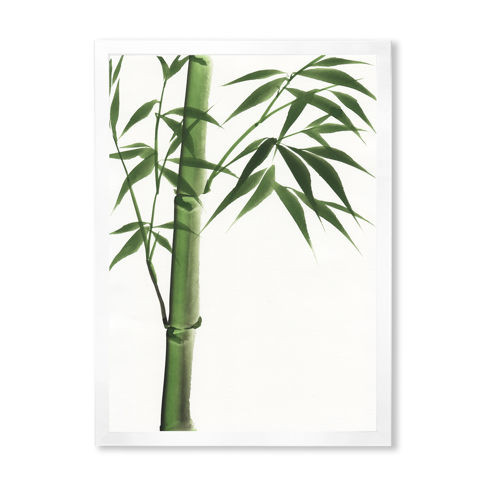 Designart 'Detail Of Dark Green Bamboo On White III' Traditional Framed Art Print