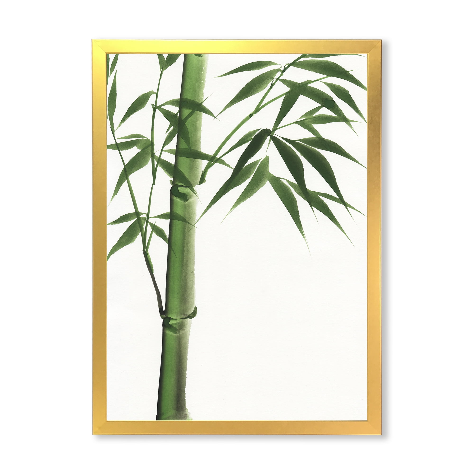 Designart 'Detail Of Dark Green Bamboo On White III' Traditional Framed Art Print