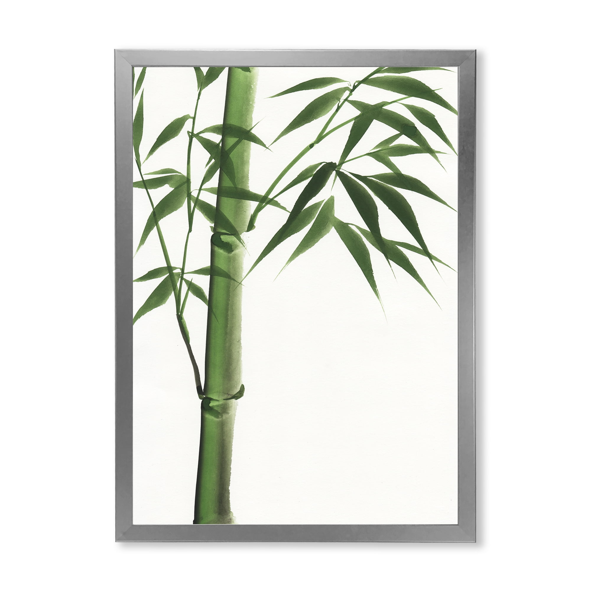 Designart 'Detail Of Dark Green Bamboo On White III' Traditional Framed Art Print
