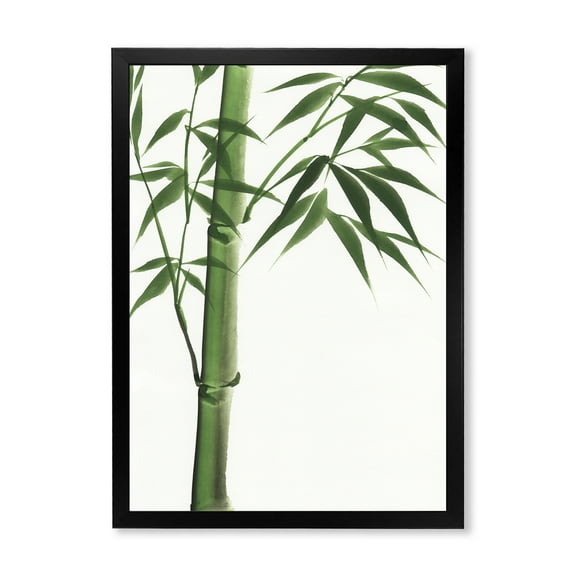 Designart 'Detail Of Dark Green Bamboo On White III' Traditional Framed Art Print