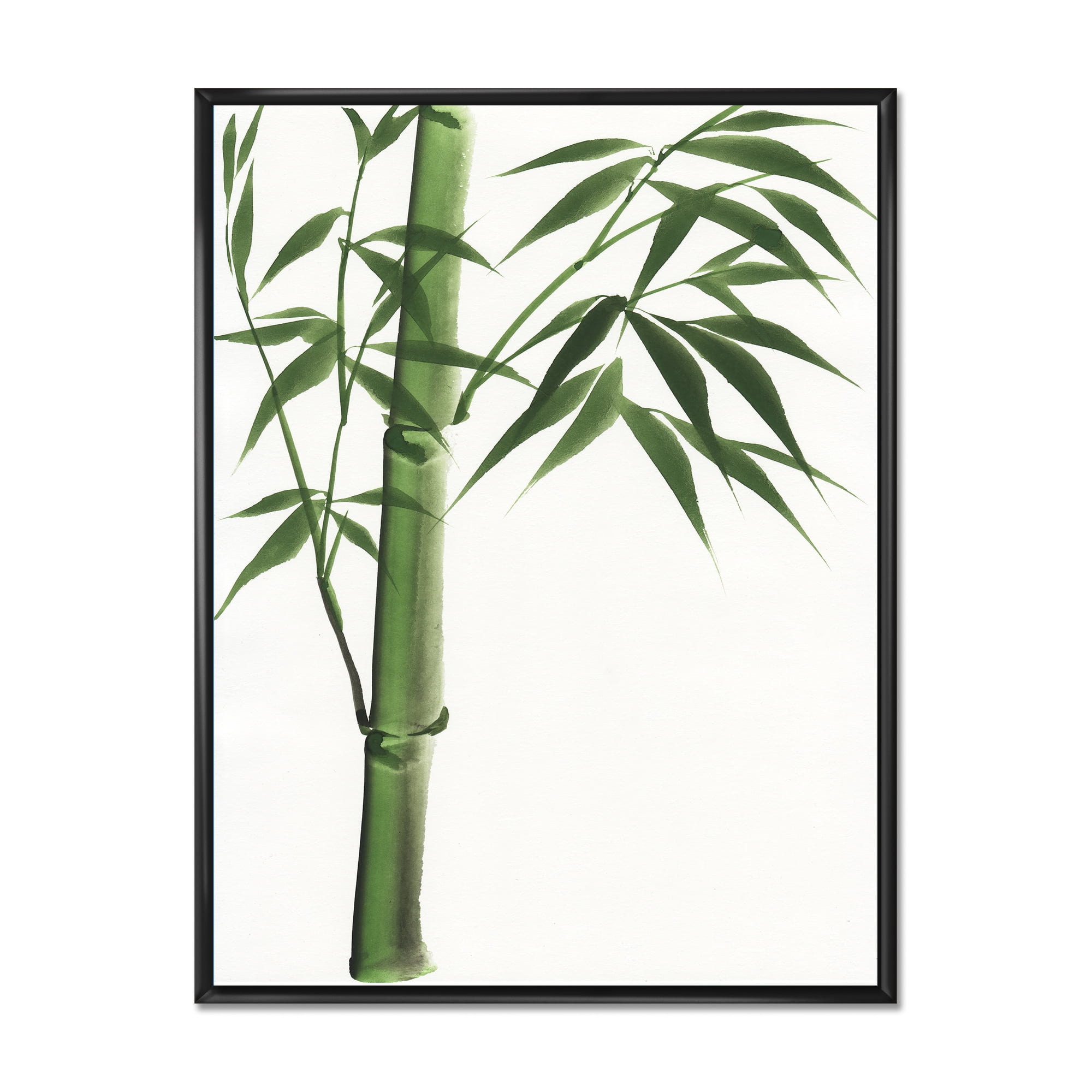 Designart 'Detail Of Dark Green Bamboo On White III' Traditional Framed Canvas Wall Art Print