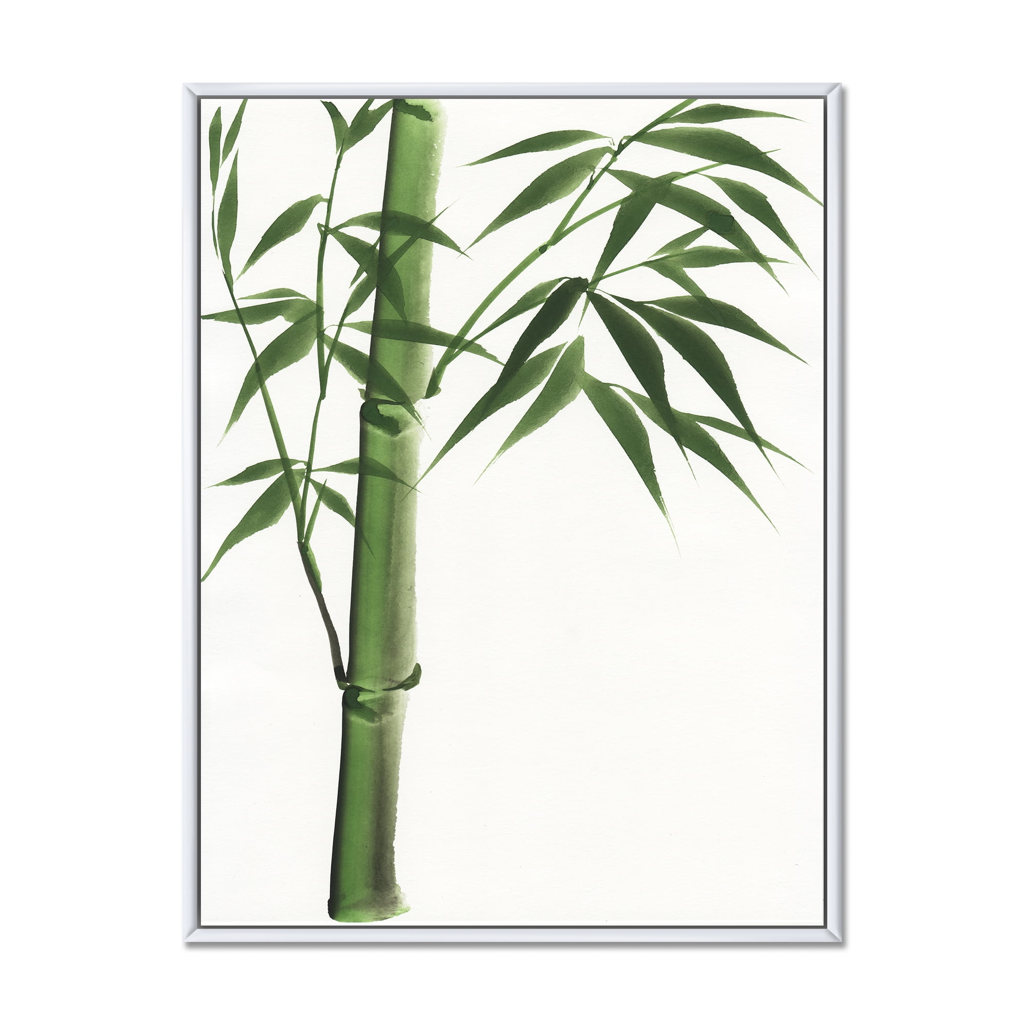 Designart 'Detail Of Dark Green Bamboo On White III' Traditional Framed Canvas Wall Art Print