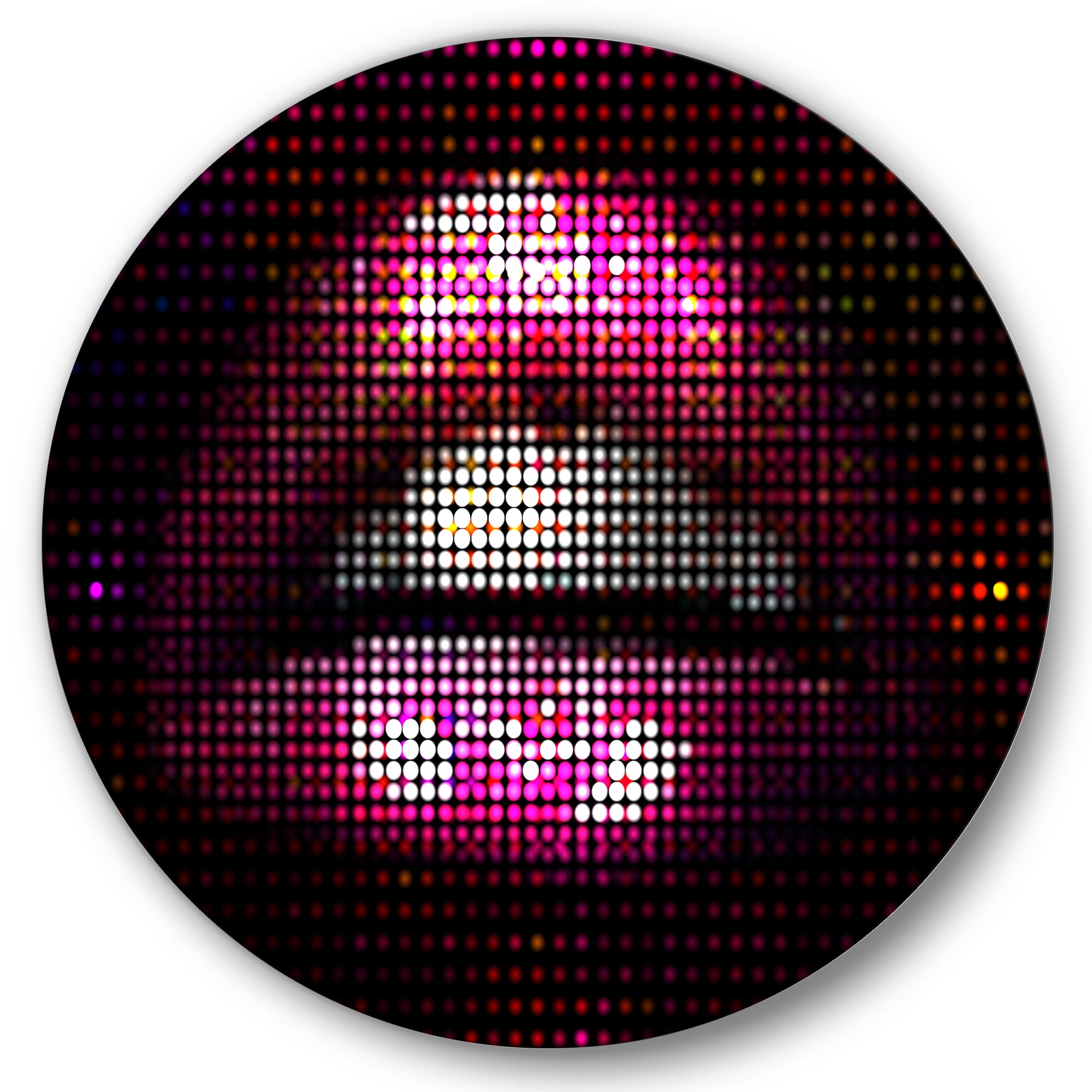 Designart 'Detail Of Pixellated Pink Woman Lips' Modern Circle Metal Wall Art 36x36 - Disc of 36