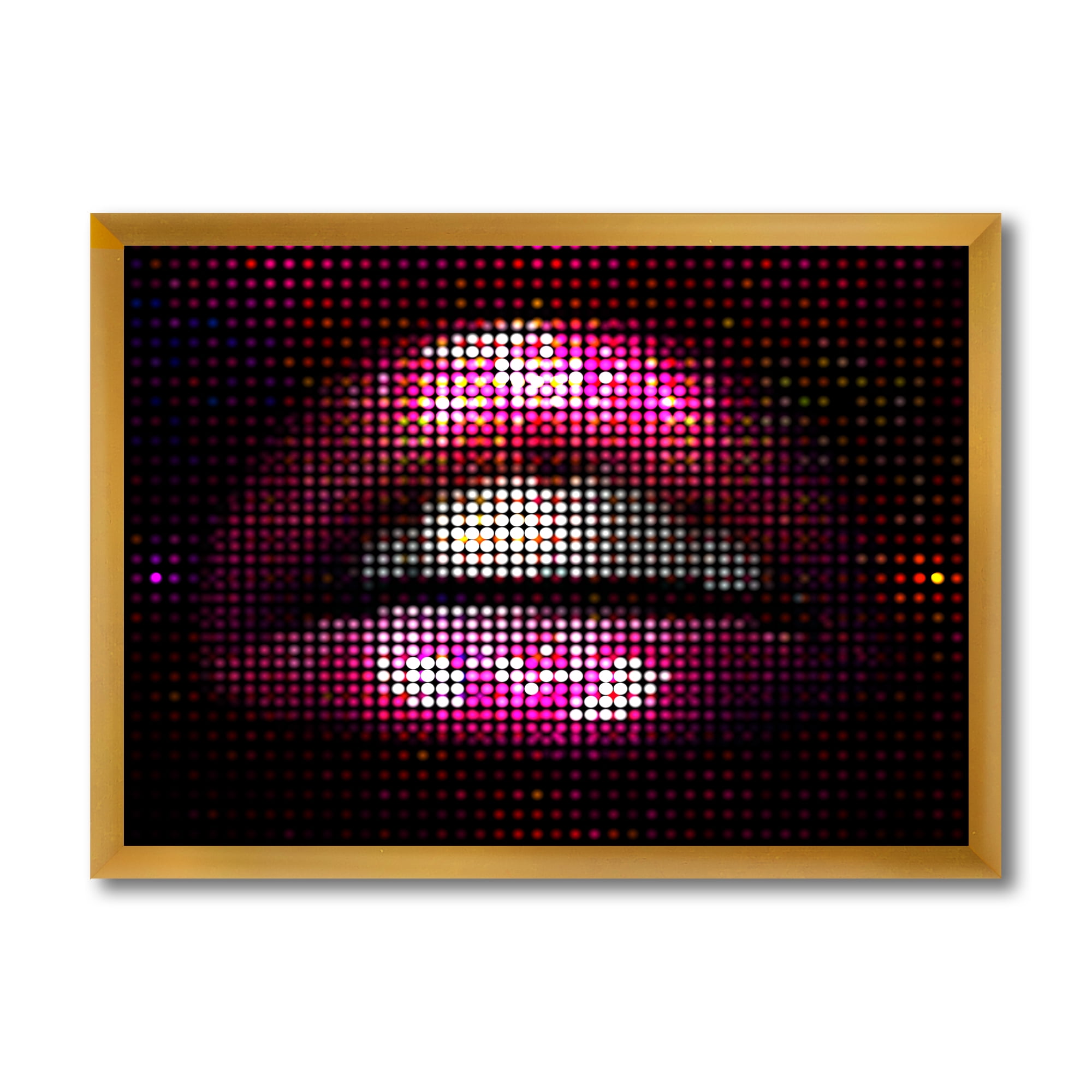 Designart 'Detail Of Pixellated Pink Woman Lips' Modern Framed Art Print