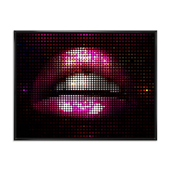 Designart 'Detail Of Pixellated Pink Woman Lips' Modern Framed Canvas Wall Art Print