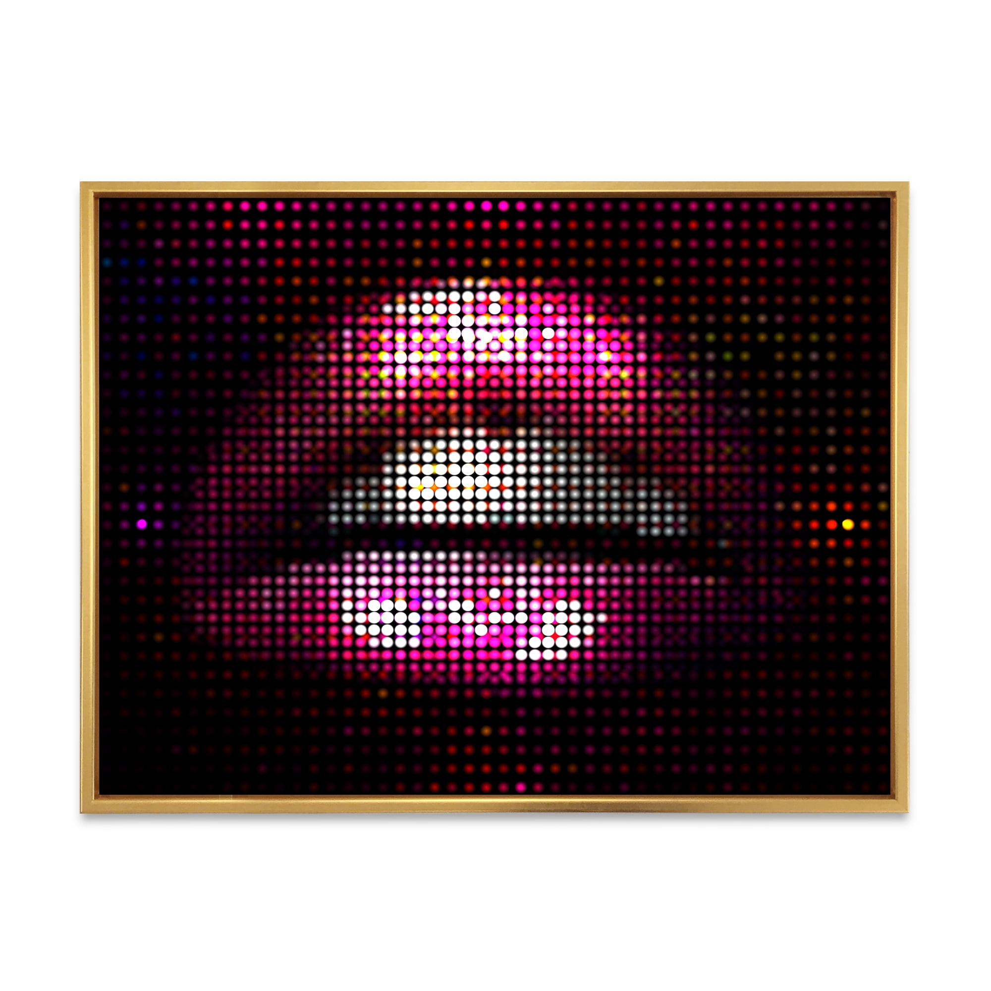 Designart 'Detail Of Pixellated Pink Woman Lips' Modern Framed Canvas Wall Art Print