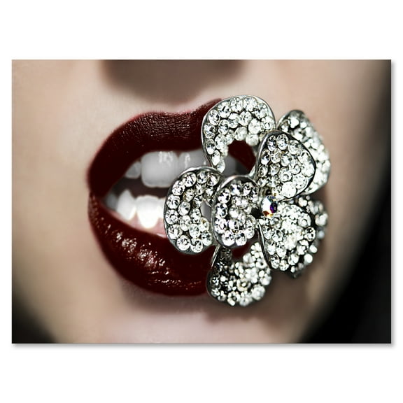 Designart ' Detail Of Sexy Red Girl Lips ' Modern Canvas Wall Art Print