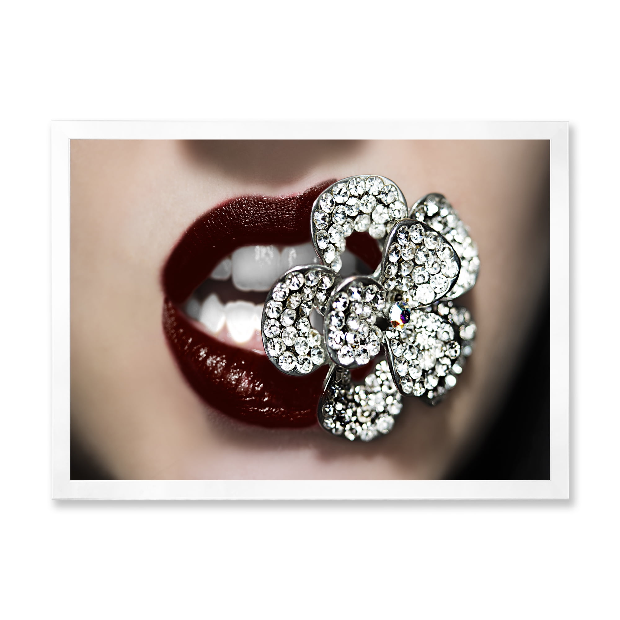 Designart 'Detail Of Sexy Red Girl Lips' Modern Framed Art Print