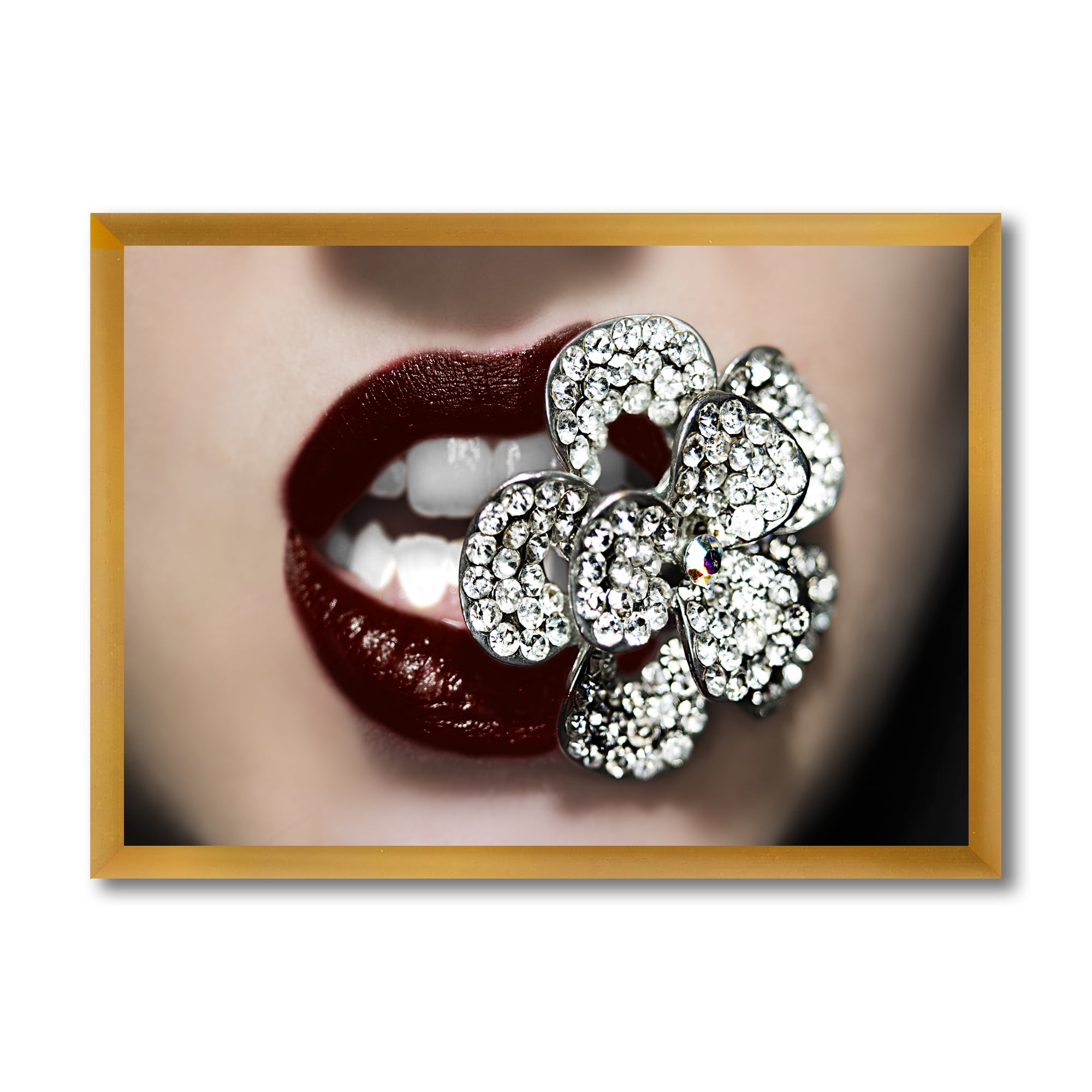 Designart 'Detail Of Sexy Red Girl Lips' Modern Framed Art Print