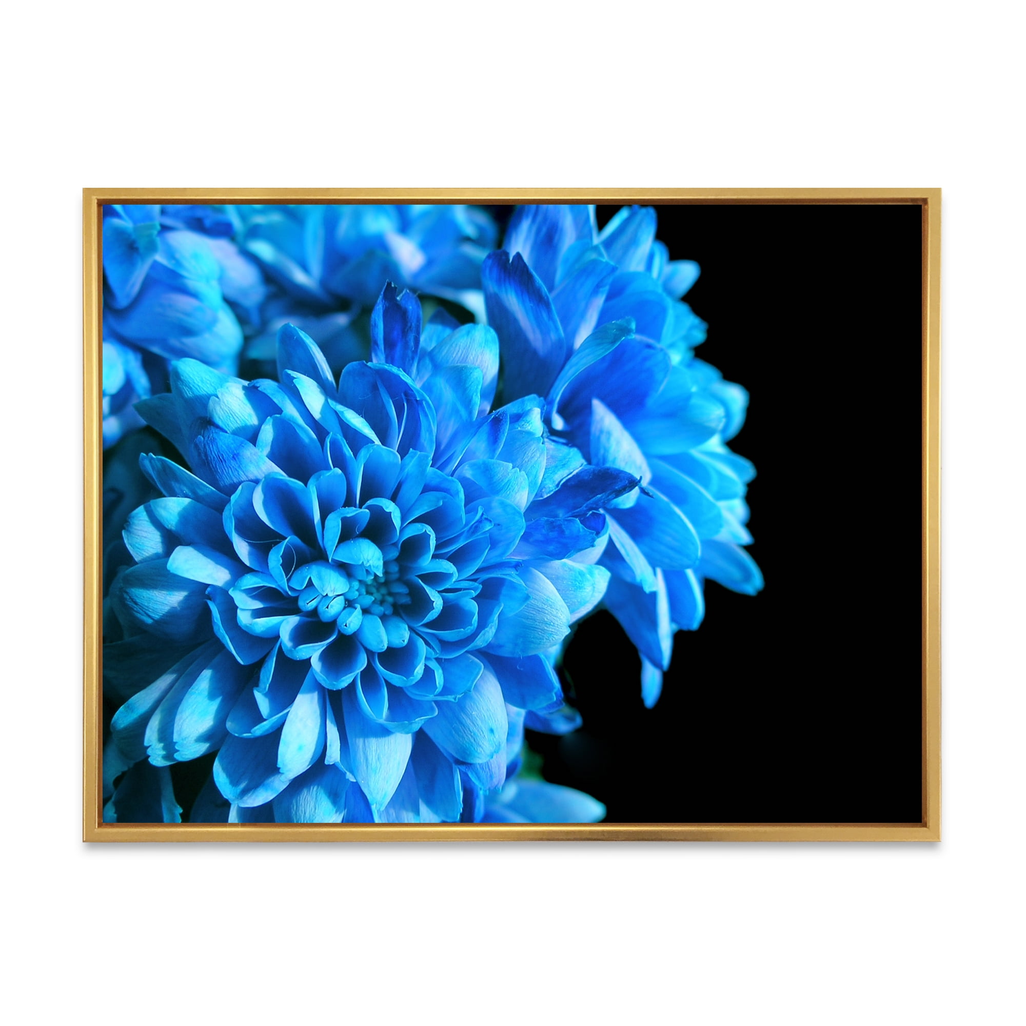 Designart 'Detail of Blue Flowers On Black Background I' Traditional Framed Canvas Wall Art Print