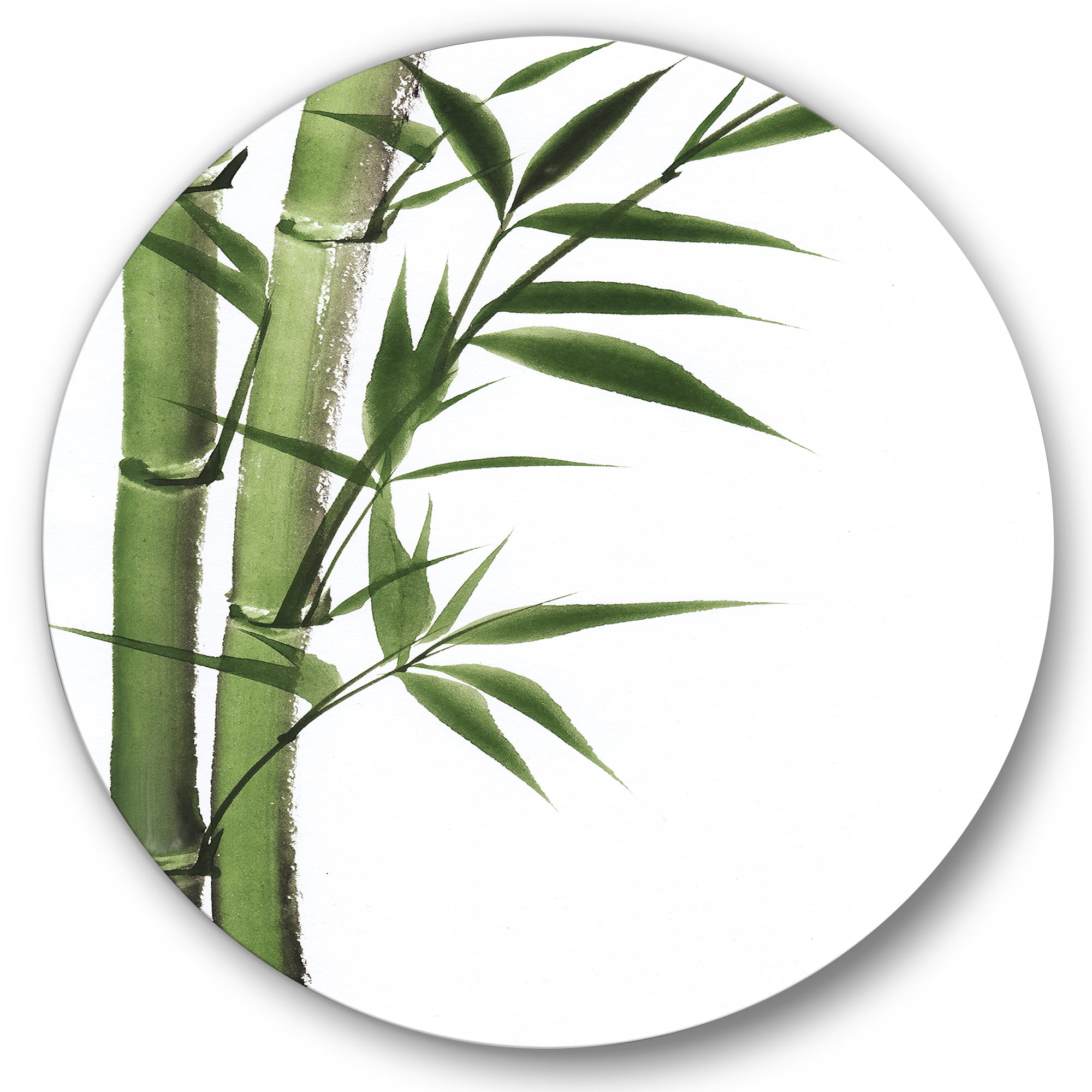 Designart 'Detail of Dark Green Bamboo and Leaves I' Traditional Circle Metal Wall Art 23x23 - Disc of 23